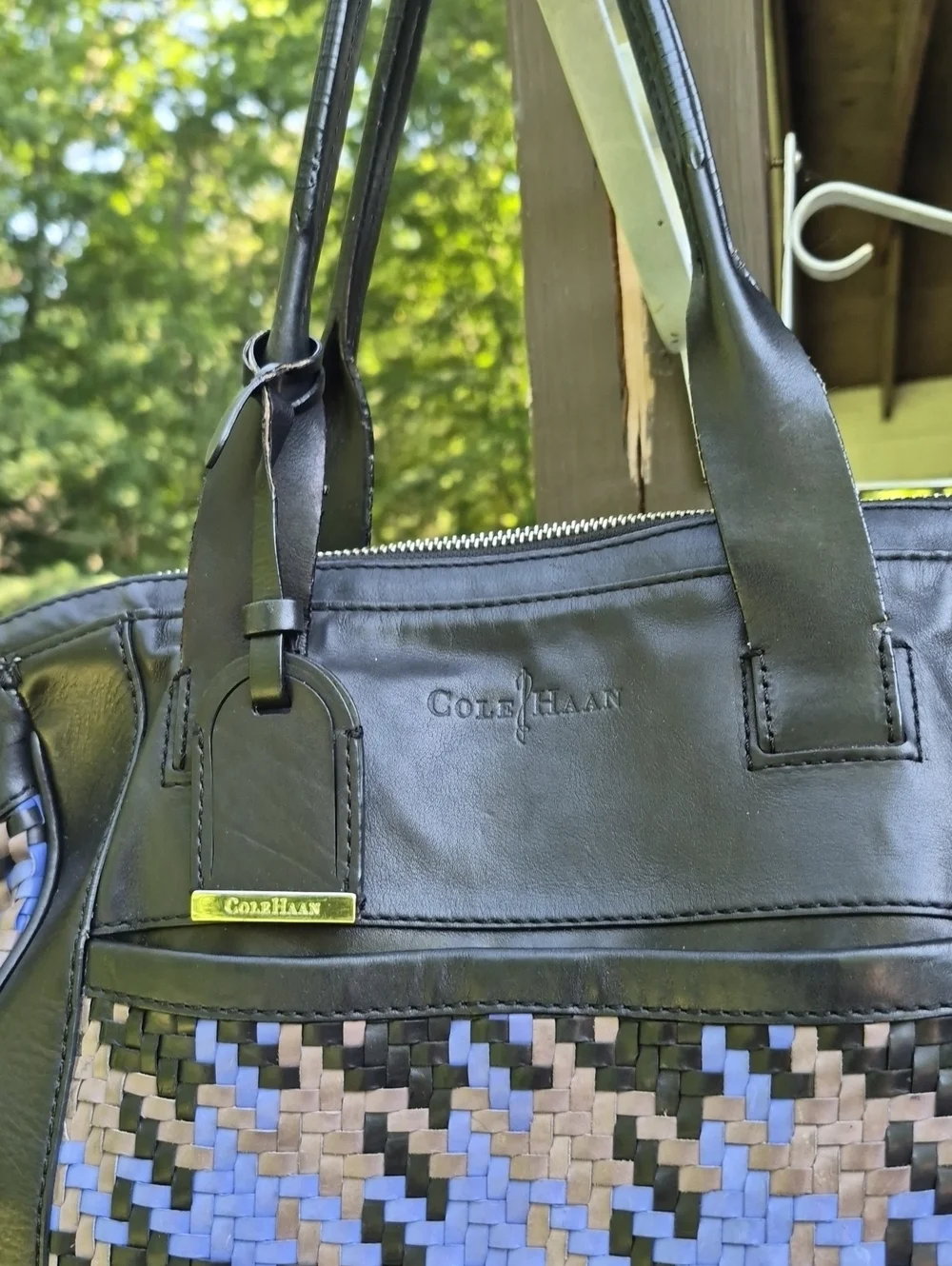 Vintage Cole Haan Woven Blue Leather tote Crossbody Tote Bag
